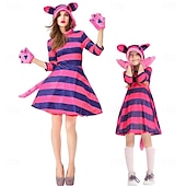levne Kostýmy pro páry a skupiny-Alice in Wonderland Pohádka Cheshire Cat Halloween skupinové rodinné kostýmy Děti Dámské Dívčí cosplay Výkon Večírek předvečer Všech svatých Karneval Jednoduchý karnevalový kostým