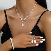 preiswerte Schmucksets-Brautschmuck-Sets 3 Diamantimitate 1 Halskette 1 Armreif Ohrringe Damen Klassisch Süß lieblich Klassisch Liebe Kostbar Diamant Wassertropfen Schmuck-Set Für Hochzeit Geschenk