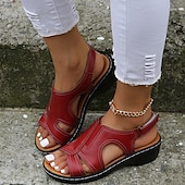 voordelige Comfortsandalen-dames bruine slingback sandalen van imitatieleer met uitsparingen en sleehak - comfortabele zomerwandelschoenen