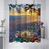 お買い得  シャワーカーテン-フック付きシャワーカーテン 180cm*180cm(70&quot;*70&quot;) ポリエステル洗濯可能防水パターンバスルームバスタブデコ海岸の海