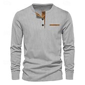 preiswerte Lässiges Henley-T-Shirt-Herren T-Shirt mit Knöpfen T Shirt Cordhemd Henley Hemd Langarm Henley Frühling &amp; Herbst Einfach Mode Designer Basic Urlaub Straße Ausgehen Schwarz Wein Braun Top T-Shirt für Herren