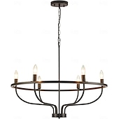 abordables Lustres style bougie-Lustre à LED suspendu 6/9/12 lumières industriel vintage grand lustre rond rustique à bougie pour salon chambre 110-240v