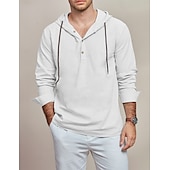 economico Classico-Per uomo Camicia Camicia di lino Camicia Estiva Abbigliamento da spiaggia Semplice Vacanza Casuale Bianco Rosso Blu Verde Manica Lunga Con Cappuccio Primavera &amp; Estate Abbigliamento