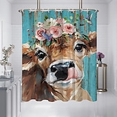 tanie Zasłony prysznicowe-Zasłona prysznicowa z haczykami 180cm*180cm (70&quot;*70&quot;) z poliesteru zmywalna wodoodporna z wzorem do dekoracji łazienki z motywem zwierząt i kwiatów