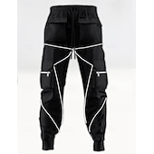 baratos Calças Cargo-Homens Calças Cargo Calças Calça casual Com Cordão Bolso multi Banda Refletora Tecido Conforto Macio Comprimento total Ao ar livre Diário Para Noite Moda Roupa de rua Preto Branco Micro-Elástica