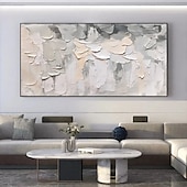 preiswerte Blumen-/Botanische Gemälde-3D-Blumenölgemälde, handgemalt, dickes Strukturölgemälde, beige-weißes Gemälde auf Leinwand, abstraktes strukturiertes Ölgemälde für Wandkunst, Gemälde für Wohnzimmer