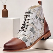 baratos Botas de cano curto-botas masculinas vintage com estampa de guindaste e cadarço – botas de cano curto em couro sintético e tecido jacquard com estilo retrô para uso casual
