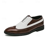 olcso Hivatalos-férfi fekete-fehér wingtip oxford cipők brogue részletekkel - klasszikus kéttónusú műbőr ruhacipő formális és vintage ihletésű ruhákhoz
