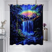 cheap Shower Curtains-Shower Curtain with Hooks 180cm*180cm(70&quot;*70&quot;) Polyester Washable Waterproof Forest Waterfall Pattern Bathroom Bathtub Decor