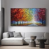 abordables Peintures fleurs/botaniques-grande peinture à l&#039;huile d&#039;arbre peinte à la main sur toile peinture d&#039;automne de forêt colorée faite à la main pour l&#039;art du salon peinture impasto texturée lourde peinte à la main