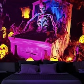 cheap Halloween Wall Tapestries-Halloween Decorations Skeleton Blacklight Tapestry UV Reactive Glow in the Dark Glow Party Trippy Misty Pumpkin Lights Hanging Tapestry Wall Art Mural for Living Room Bedroom