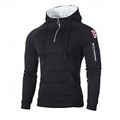 Men's Hoodie Polar Fleece Quarter Zip Hoodie Black Red Light Grey Dark Gray Hooded National Flag Pocket Sports & Outdoor Daily Holiday Streetwear Basic Casual Fall & Winter Clothing Apparel Hoodies 13