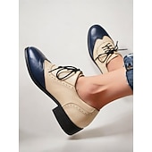 economico Scarpe oxford da donna-Per donna Oxford Retrò Scarpe Bullock Esterno Ufficio Giornaliero Motivo cashemire Color Block Lacci Quadrato Punta tonda Vintage Classico PU Con lacci intrecciali Bianco/blu