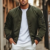 preiswerte Sportjacke-Herren Leichte Jacke Bomberjacke Sport Jacke Outdoor Sport warm halten Tasche Herbst Winter Glatt Modisch Strassenmode Ständer Standard Schwarz Burgunderrot Marineblau Khaki Armeegrün Jacken