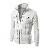 baratos Casacos &amp; Sobretudos para Homem-Homens jaqueta leve jaqueta de verão Jaqueta de Camisa Jaqueta de Transição Rua Roupa Diária Manter Quente Zíper Bolsos Outono &amp; inverno Tecido Moda Clássico Colarinho Clerical Padrão Cinzento Escuro