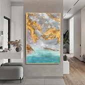 preiswerte Abstrakte Gemälde-Folienölgemälde, handgemalte abstrakte Goldfoliengemälde, handgemachte reich strukturierte Acrylmalerei, Wandkunst, handgemaltes Kunstwerk, Ölgemälde für Wohnzimmer, Büro, Wanddekoration,