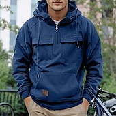 cheap Basic Sweatshirts-Men&#039;s Hoodie Quarter Zip Hoodie Tactical Hoodie Tactical Wine Red Black Wine Army Green Navy Blue Hooded Plain Pocket Tactical Sports &amp; Outdoor Daily Streetwear Cool Casual Spring &amp; Fall