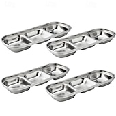 cheap Dining &amp; Cutlery-2/4pcs Stainless Steel Soy Sauce Dish Dipping Bowls 3 Grids Divided Sauce Dishes Side Dishes for Soy Sauce Ketchup Seasoning Sushi (3 Grid)