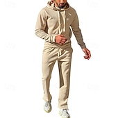 economico Tute basic-Per uomo Felpa con cappuccio Tuta Da Ginnastica Tuta da ginnastica Nero Bianco Verde militare Cachi Grigio scuro Con cappuccio Liscio A cordoncino 2 pezzi Tasca frontale Sportivo Giornaliero Per