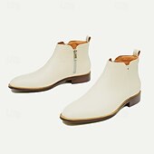 cheap Premium Leather Boots-Men&#039;s Premium Cowhide White Chelsea Boots – Minimalist Design, Business Casual Leather Ankle Boots