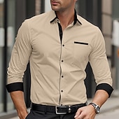preiswerte Button-Down-Hemden für Herren-Herren Hemd Oberhemd Bügelfreies Hemd Knopfhemd Farbblock Hochzeit Täglich Hellblau Schwarz Weiß Hellgrün Langarm Umlegekragen Frühling &amp; Herbst Bekleidung Patchwork