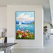 preiswerte Landschaftsgemälde-handgemachtes Ozean-Pattle-Messer-Blumen-Ölgemälde handgemachtes Strand-Dekor-Gemälde handgemaltes Urlaubs-Landschafts-Wellen-Berg-Gemälde Meereslandschaft buntes Ölgemälde Wohndekoration