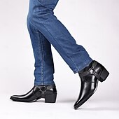 abordables Botas de ciclista-Botines de moto de piel sintética marrón para hombre con detalle de correa y anillo de metal: elegantes botas de motociclista de inspiración western