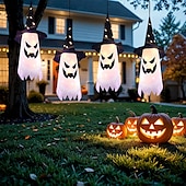 abordables Halloween en Plein Air-Décorations d&#039;Halloween à suspendre, fantômes éclairés, veilleuses LED pour extérieur et intérieur, pour patio, arbre, jardin, fête d&#039;Halloween, décoration de la maison, 1/2/4/8 pièces