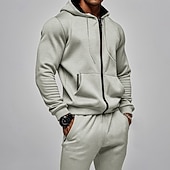 economico Tute basic-Per uomo Felpa con cappuccio Tuta Da Ginnastica Felpa con cappuccio a zip intera Tuta da ginnastica Nero Blu marino Cachi Grigio Con cappuccio Liscio Tasche A cordoncino 2 pezzi Sportivo Giornaliero