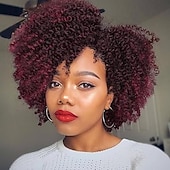 economico Parrucche di altissima qualità-parrucche corte ricce crespe parrucca afro riccia con parte laterale per donne nere parrucche sintetiche afroamericane twist out
