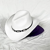 abordables Chapeaux de fête-chapeau de cowboy western blanc pour femmes et hommes, chapeau de cowboy bouclé avec fedora en cuir, chapeau de cavalier toca toca