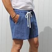 baratos Clássico-Homens Calção Shorts de linho Shorts de verão Bolsos Com Cordão Cintura elástica Tecido Conforto Respirável Curto Casual Diário Feriado Moda Estilo Clássico Preto Branco