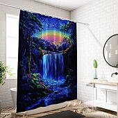 cheap Shower Curtains-Shower Curtain with Hooks 180cm*180cm(70&quot;*70&quot;) Polyester Washable Waterproof Forest Waterfall Pattern Bathroom Bathtub Decor