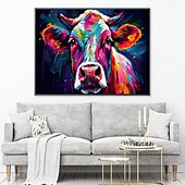 abordables Peintures animaux-peinture à l&#039;huile de vache colorée peinte à la main peinture à l&#039;huile d&#039;animaux faite à la main sur toile art mural peint à la main décoration intérieure peinture d&#039;animaux de la ferme œuvre d&#039;art
