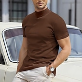 cheap Basic T shirts-Men&#039;s T Shirt Tee Top Mock Turtleneck Short Sleeves Turtleneck Summer Plain Designer Basic Modern Contemporary Vacation Street Going out Wine Black White Top Tee for Men