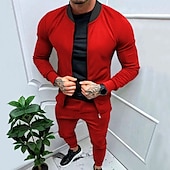 cheap Basic Tracksuits-Men&#039;s Tracksuit Sweatsuit Full Zip Sweatshirt Black Yellow Army Green Red Navy Blue Standing Collar Color Block 2 Piece Sports &amp; Outdoor Daily Holiday Streetwear Basic Casual Spring &amp;  Fall Clothing