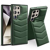 abordables Carcasas Samsung-teléfono Funda Para Samsung galaxia S24 Ultra Plus S23 Ultra Plus S22 Plus Ultra S25 Ultra Funda Trasera con Soporte Soporte de carga inalámbrica Ranura para tarjetas Retro TPU Cuero de PU