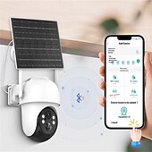 お買い得  屋外IPネットワークカメラ-ソーラーバッテリー駆動カード対応ワイヤレス CCTV セキュリティカメラ 防水 PIR モーション検知 パンチルト