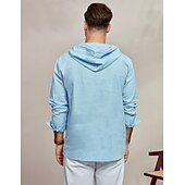 economico Classico-Per uomo Camicia Camicia di lino Camicia Estiva Abbigliamento da spiaggia Semplice Vacanza Casuale Bianco Rosso Blu Verde Manica Lunga Con Cappuccio Primavera &amp; Estate Abbigliamento