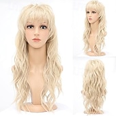 baratos Perucas Históricas-Perucas mullet dos anos 80 e 90, perucas de corte pixie com franja para mulheres negras, peruca de lobo, perucas sintéticas longas e onduladas com franja, peruca mullet para mulheres, peruca longa de