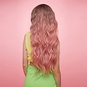 levne Syntetické trendy paruky-Syntetické paruky Uniformy Kariéra kostýmy Princeznovské Vlnitá Loose Curl Střední část Vrstvený střih na stroji Paruka 26&quot; Černá / růžová Umělé vlasy Dámské cosplay Párty Módní Růžová