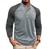 preiswerte Lässiges Henley-T-Shirt-Herren T-Shirt mit Knöpfen T Shirt Henley Hemd T-Shirt Langarm Henley Frühling &amp; Herbst Farbblock Mode Designer Basic Patchwork Urlaub Straße Ausgehen Königliches Blau Blau Armeegrün Top T-Shirt für