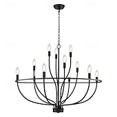 abordables Lustres style bougie-Lustre à LED suspendu 6/9/12 lumières industriel vintage grand lustre rond rustique à bougie pour salon chambre 110-240v
