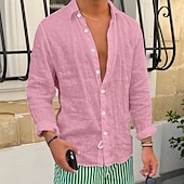 economico Strada-Per uomo Camicia Camicia di lino Camicia Estiva Camicia da Spiaggia Camicie sbottonate Semplice Vacanza Casuale Nero Bianco Rosa Blu reale Manica Lunga Bavero Primavera &amp; Estate Abbigliamento