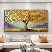 cheap Floral/Botanical Paintings-Mintura Handmade 3D Golden Tower Tree Landscape Oil Paintings On Canvas Wall Art Decoration Modern Abstract Picture For Home Decor Rolled Frameless Unstretched Painting