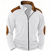 cheap Waffle Knit Tee-Men&#039;s T Shirt Jacket Waffle Knit Tee Tee Top Long Sleeve Standing Collar Spring &amp;  Fall Color Block Fashion Designer Basic Zip Up Patchwork Vacation Street Going out White Blue Khaki Top Tee for Men