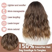 abordables Perruques Synthétiques Sans Bonnet-perruques mi-longues pour femmes, perruque ondulée en cheveux synthétiques avec mèches améliorées, perruque en cheveux naturels pour une utilisation quotidienne de fête/Halloween