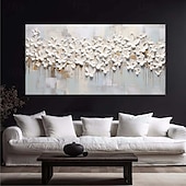preiswerte Blumen-/Botanische Gemälde-handgemachtes großes 3D-Blumenölgemälde auf Leinwand, handgemaltes weißes Kirschblütengemälde, großes Wandkunstgemälde, handgemachtes Palettenmessergemälde, strukturiertes Acrylgemälde,