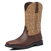 abordables Cowboy et bottes occidentales-bottes de cowboy western marron pour hommes - similicuir avec détails brodés pour un style extérieur classique