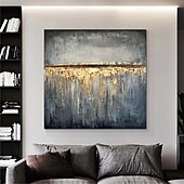 preiswerte Stillleben-Gemälde-großes handgemaltes 3D-Ölgemälde auf goldblauer Leinwand, handgefertigtes abstraktes Gemälde, handgefertigtes Wandkunstgemälde, leichtes Luxus-Ölgemälde für die Wanddekoration im Wohnzimmer und